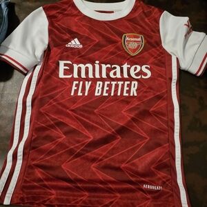 adidas Kids Red and White Emirates Soccer Jersey